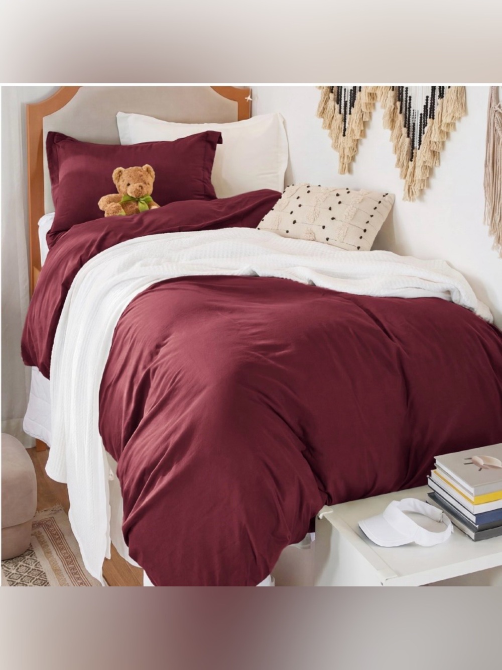 TWIN SIZE Duvet Set 2 Pc Cotton-Like 100% Premium Microfiber - BURGUNDY